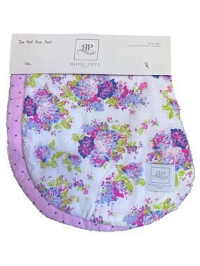NWT Pretty Rosie Pope Cotton Burp Cloths Two Pack Floral & Polka Dot Pink Blue